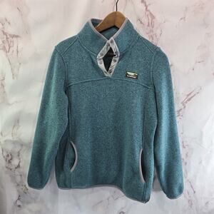 LL Bean Pullover Womens Medium Blue Recycled Sweater Fleece Snap Mock Regular